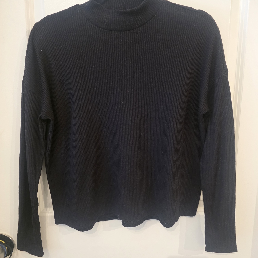H&M Black Ribbed Mock Neck Long Sleeve Top